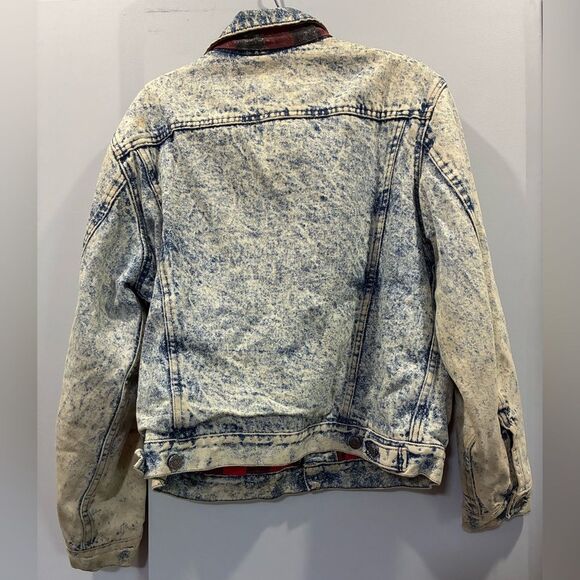 Vintage Bristol Blues Acid Wash Denim Jacket Red Plaid Lined 80s Workwear Unisex - Picture 4 of 7